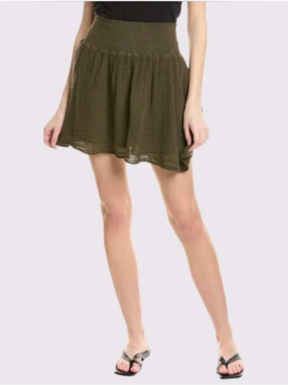 Michael Stars Olive Green Flowing Double Gauze Smocked Mini Skirt!